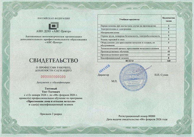 Прессовщик лома и отходов металла. Обучение дистанционно